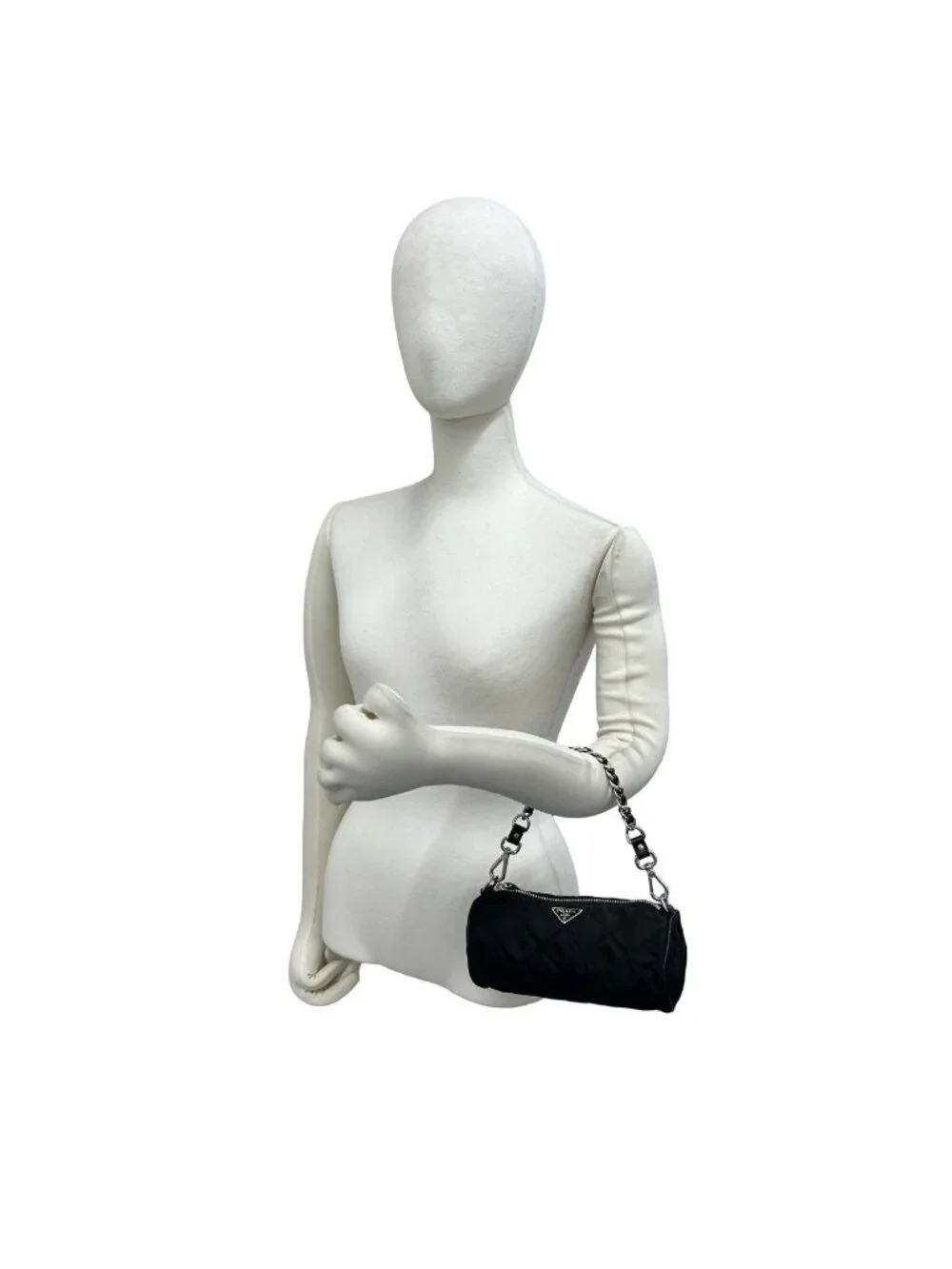 Prada Triangle Logo Quilted Tessuto Nylon Leather Mini Handbag Pouch Black